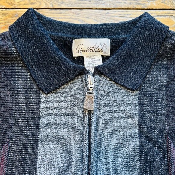 Vintage Arnold Palmer Cardigan Sweater Full Zip Mens L 42-44 Black Grey 15% Wool - Picture 7 of 13